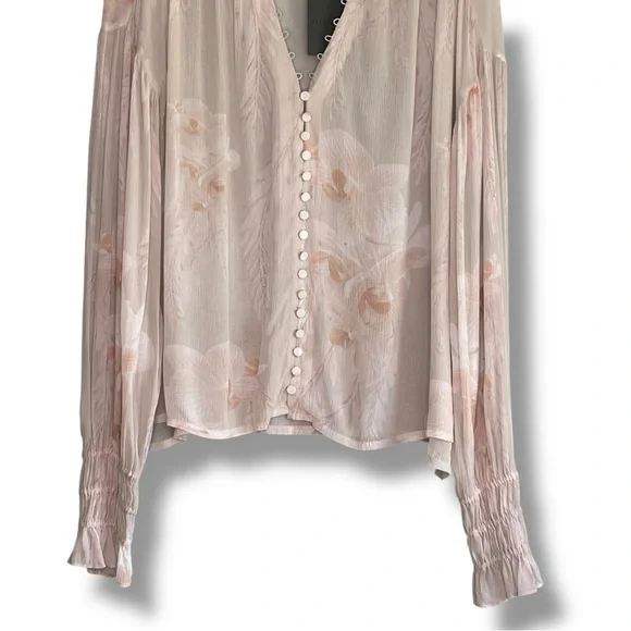 All Saints Light Pink Floral Sheer Loose Fitting Blouse NEW - Picture 6 of 8